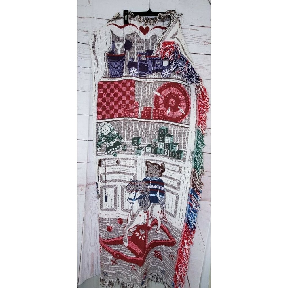 Crown Crafts Throw Blanket %100 Cotton USA Vintage Toy Theme Afghan 58"x96"
